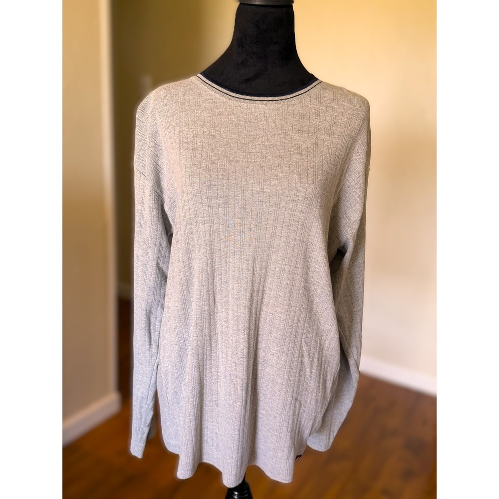 Ferruche Mens XL Ribbed‎ Cotton Long Sleeve Shirt Grey Navy Blue Pullover XL/TG